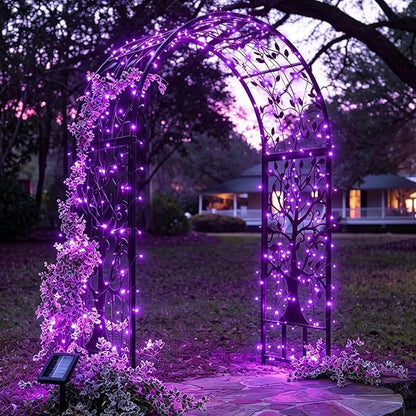 QITONG Purple Solar String Lights, 2 Pack Each 66ft 200 LED Christmas Fairy Lights Outdoor Waterproof, 8 Modes Green Wire Twinkle Lights for Outside