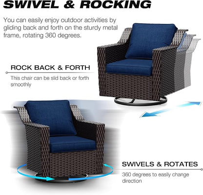 Joyside Wicker Patio Furniture Sets, 6 Pieces Upgraded Large Size Outdoor Furniture with Swivel Rocking Patio Chairs, Outdoor Ottoman, 3-Seat Sofa and Side Table, Thick Cushions, Wide Armrest