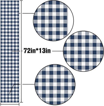 Navy Blue Gingham Table Runner Coastal Nautical Birthday Party Decoration BBQ Picnic Home Kitchen Table Decor (Navy Blue, 13" x 72")