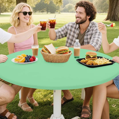 Smiry Round Spandex Tablecloth, Elastic Fitted Washable Tablecloths for 36"-44" Tables, Waterpoof Stretch Picnic Table Cover for Dining, Indoor and Outdoor, Green