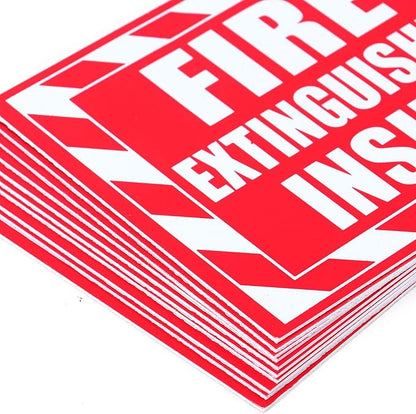 Fasmov 10 Pack Fire Extinguisher Inside Sticker Sign, 5" x 4" Self-Adhesive Vinyl Decals, Weatherproof & UV Protected for Cars, Trailers, Rv's, Trucks and Vehicles, Red on White