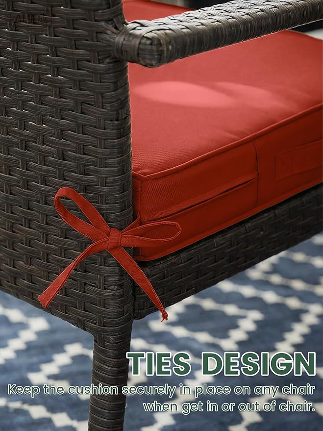 Outdoor Chair Cushion 19 x 19 x 4 Inches Patio Furniture Outdoor Waterproof Seat Cushion, Patio Chair Cushion with Handles and Ties, Square Dining Chair Cushion Set of 2, Terra Red