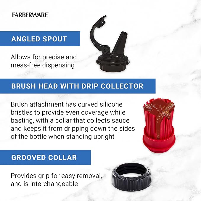 Farberware BBQ Squeeze Bottle Basting Brush Set- Flavorful Cooking Indoors and Outdoors, Markings for Measuring, Dishwasher Safe