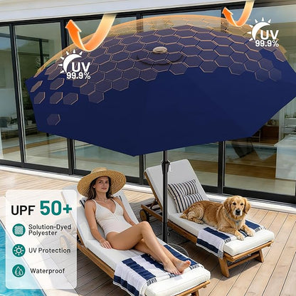 AreShark 10 FT Outdoor Patio Umbrella, Patio Table Umbrella with Push Button Tilt and Crank, Outdoor Patio Umbrellas with 8 Fiberglass Ribs, Patio Umbrellas for Market, Garden, Pool (Navy)
