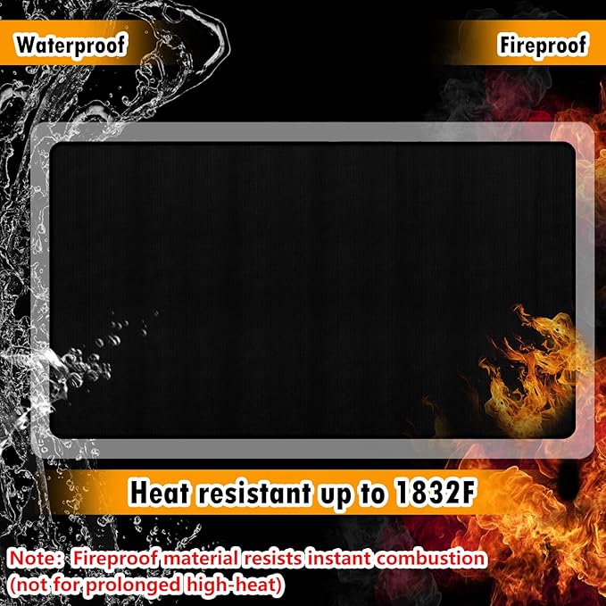 26x46inch Fireproof Hearth Mats for Fireplaces Fire Resistant Rectangle Fire Pit Mat,Fireproof Grill Pads,Under Grill Mat for Outdoor Charcoal, Smokers, Gas Grills, Deck and Patio Protective Mats