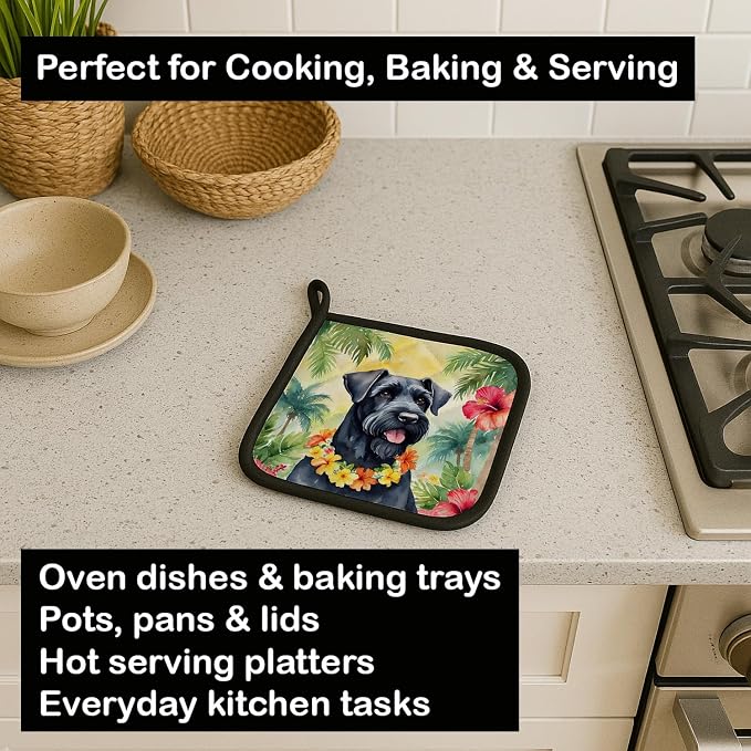 Caroline's Treasures Giant Schnauzer Luau Pair of Pot Holders Kitchen Heat Resistant Pot Holders Sets Oven Hot Pads for Cooking Baking BBQ, 7 1/2 x 7 1/2