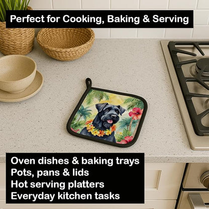 Caroline's Treasures Giant Schnauzer Luau Pair of Pot Holders Kitchen Heat Resistant Pot Holders Sets Oven Hot Pads for Cooking Baking BBQ, 7 1/2 x 7 1/2