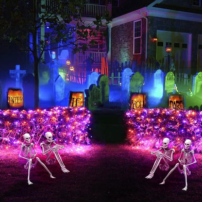 Pooqla Orange and Purple Halloween Net Lights Outdoor, 21x 5ft Green Wire | 360 LED Large Net Mesh Lights Plug in, 8 Modes Waterproof Connectable Bushes Lights for Halloween Hedge Yard Decor