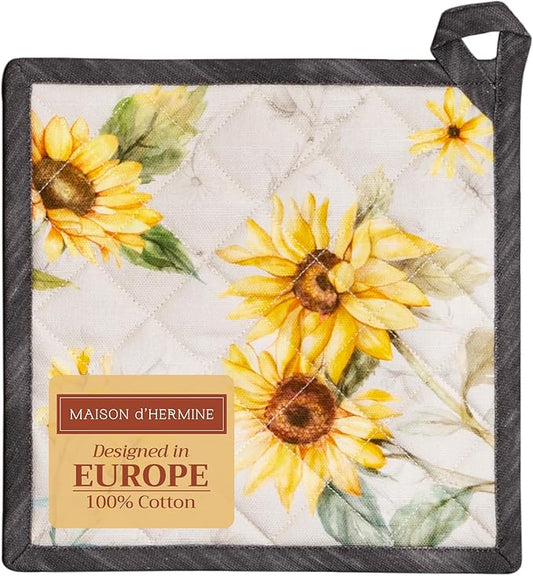 Maison d' Hermine Pot Holders 100% Cotton Heat Resistant Potholders 8" x 8" Hot Pads with Loop BBQ Cooking Baking Hotel Farmhouse Kitchen Handling Hot Pans Spring Summer (Pack of 1, Candice)