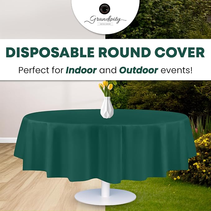 Grandipity 12 Pack Premium Disposable Plastic Tablecloth 84" Inch Decorative Round Table Cover - Dark Green
