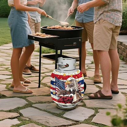 Dual Propane Tank Cover 20lb, Outdoor Heavy Duty Waterproof Windproof Gas Tank Cylinder Cover with Elastic Brand Fits Standard 20lb,4Th of July Decorations