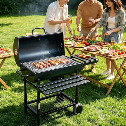Charcoal Grill Barrel style BBQ Charcoal Grill Premium Spacious Outdoor BBQ Grill with Side Table,Smoker,Braised Roast,Picnic Grill for Backyard,Patio,Parties,Tailgating