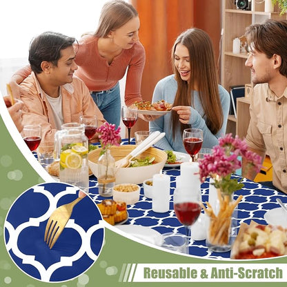 Smiry Picnic Fitted Table Cover, 8 Foot Flannel Backed Vinyl Tablecloth | Waterproof Elastic Stretch Table Cloth, Wipeable Plastic Tablecloth for Camping, Indoor & Outdoor (Navy, 36" x 96")