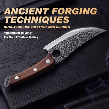 Viking Knife, Butcher Knife Set Hand Forged Boning Knives, Japanese Serbian Chef knives Kitchen Chopping for Meat Cutting Chefs Cleaver Camping Cooking, BBQ, Gifts for Men