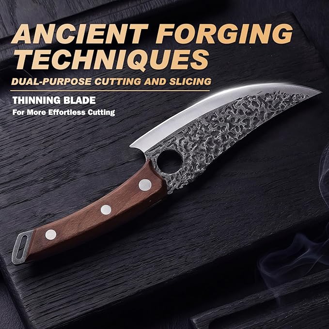 Viking Knife, Butcher Knife Hand Forged Boning Knives, Japanese Paring knives Kitchen Chopping for Meat Cutting Chefs Cleaver Camping Cooking, BBQ, Gifts for Men