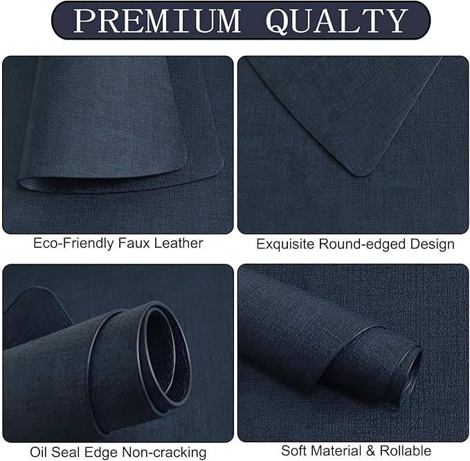 Round Table Placemats Set of 4, Faux Leather Wedge Shape Place Mats Heat Resistant Wipeable Washable Table Mats, Heavy Duty Kitchen Dining Mats(Dark blue)