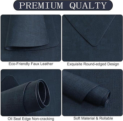 Round Table Placemats Set of 4, Faux Leather Wedge Shape Place Mats Heat Resistant Wipeable Washable Table Mats, Heavy Duty Kitchen Dining Mats(Dark blue)