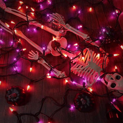 2 Pack Orange&Purple Halloween Lights, 100 Count, Incandescent Mini Halloween String Lights Outdoor, Black Wire Connectable Tree Light for Garland Xmas Thanksgiving Holiday Patio Home Decor