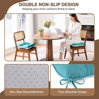 BETU Chair Cushions for Dining Chairs Set of 4,3.5" Thick Kitchen Table Chair Pads with Ties,Non Slip Backing and Covers, Seat Cushion for Dining Room,Bar,Patio Chairs,15.5"X15.5"X3.5",Teal
