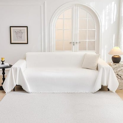 MYSKY HOME Oversized Couch Cover Sofa Covers Couch Covers for 3 Cushion Couch Sofa Pet Friendly L Shaped Couch Cover Sectional Couch Covers Non Slip Furniture Protector for Kids, Dogs, 91"x150", White