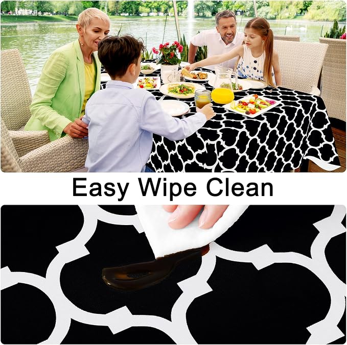 Smiry Square Table Cloth, Waterproof Vinyl Tablecloth with Flannel Backing for Square Tables, Wipeable Spillproof Plastic Tablecloths for Dining, Camping, Indoor and Outdoor (54"x54", Black)