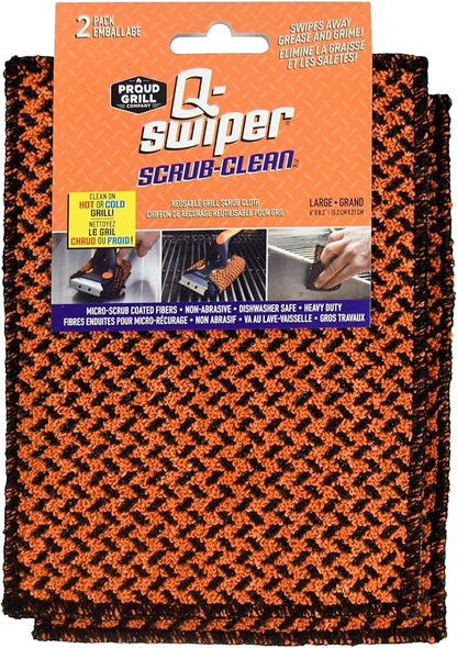 Proud Grill Q-Swiper Scrub-Clean Micro-Coated Grill Cleaning Cloth, 2 Pack | Large Non-Scratch Scrubbing Dish Cloths, Heavy-Duty Fiber Towel, Multipurpose Kitchen Cloth for BBQ & Cookware, Reusable