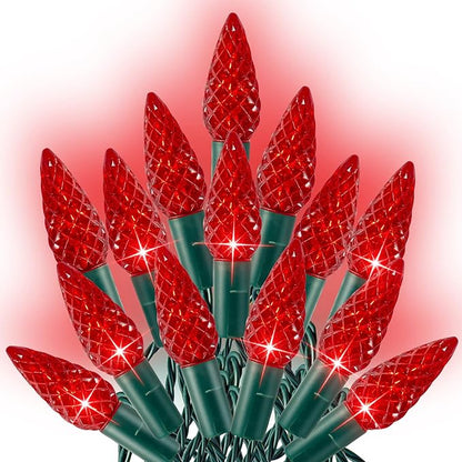 Dazzle Bright C6 Christmas String Lights, 100 LED 33 FT Waterproof Connectable Green Wire Fairy Lights, 8 Modes Christmas Lights for Indoor Outdoor Home Garden Yard Xmas Tree Decorations (Red)