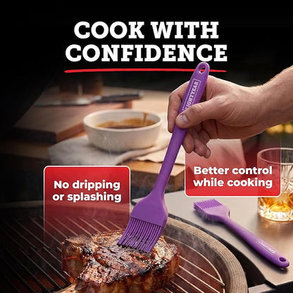 Lightyear Silicone Basting Pastry Brush Set (2 Pcs) ❘ 450°F Heat Resistant Oil Brush for Your Kitchen - Ideal For BBQ’s, Baking & Cooking 100% Food Grade Silicone - BPA Free & Dishwasher Safe (Purple)