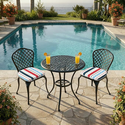 DYTXIII Set of 2 Outdoor Chair Cushions with Ties,Water Repellent Patio Chair Pads 17"x 16" for Outdoor Furniture,Round Corner Seat Cushions for Garden Yard Kitchen Stripe Red Blue