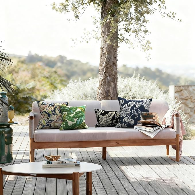 LVTXIII Outdoor Pillow Covers 20x20 Inch, 2 Pack Large Square Throw Pillow Cases, Fade-Resistant Cushion Covers for Patio Furniture Sofa, Garden Porch, Elegant Vines Navy