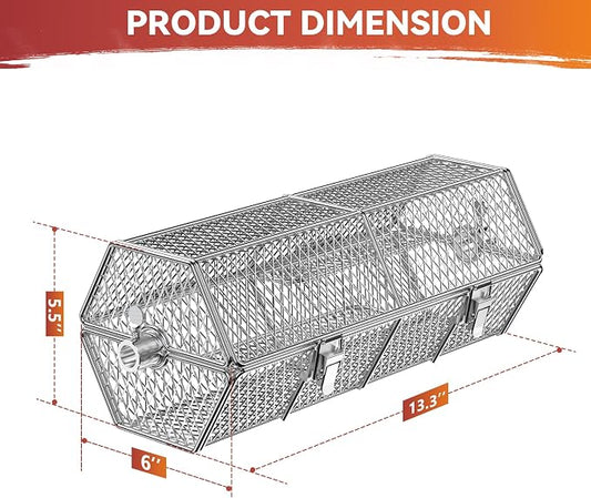 Skyflame Stainless Steel Round Tumble Rotating Rotisserie Basket | Stable Locks Construction, Fits for 5/16 Inch Square, 3/8 Inch Square, 3/8 Inch Hexagon, 1/2 Inch Hexagon Spit Rods