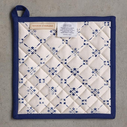 Maison d' Hermine Pot Holders 100% Cotton Heat Resistant Potholders 8" x 8" Hot Pads with Loop BBQ Cooking Baking Hotel Farmhouse Kitchen Handling Hot Pans Spring Summer (Pack of 2, Faience)