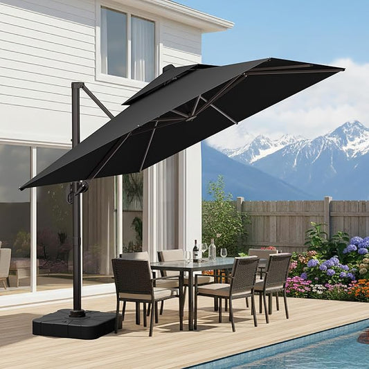 10x10 FT Patio Umbrella, Large Cantilever Double Top Heavy Duty Offset Umbrellas with 360° Rotation, Outdoor shade for Garden Deck Pool, Grey