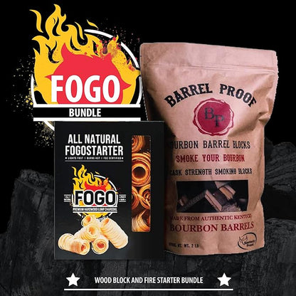 FOGO Fogostarters Natural Fire Starters, 30 Count Box and FOGO Barrel Proof Bourbon Barrel Blocks, Cask Strength Smoking Wood Chunks for Grilling, 2 Pound Resealable Bag, Bundle