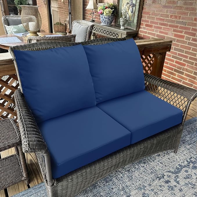 Bcareself Outdoor Deep Seat Cushion Set Waterproof & Fade Resistant Patio Furniture Cushions with Removable Cover Adjustable Straps Rain-Proof Seat Pad & Back Cushion for Chair Sofa Porch 22 x 22 Blue