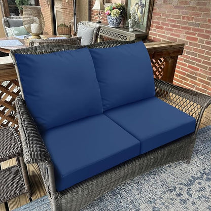 Bcareself Outdoor Deep Seat Cushion Set Waterproof & Fade Resistant Patio Furniture Cushions with Removable Cover Adjustable Straps Rain-Proof Seat Pad & Back Cushion for Chair Sofa Porch 22 x 22 Blue