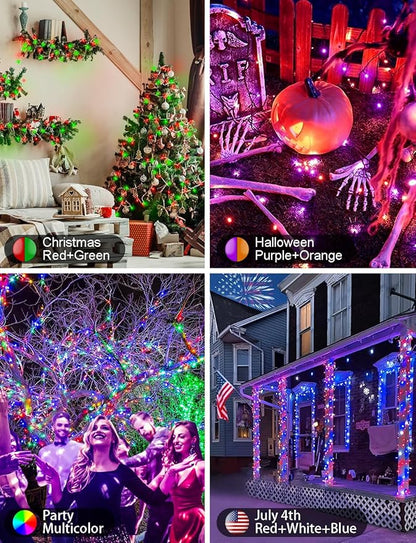 echosari Christmas Lights 33Ft RGB Color Changing IC, 100 LED Smart String Light with App Control, Music Sync Wreath Lights for Yard Garden Tree Decor (Dark Green Cable)