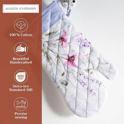 Maison d'Hermine Oven Gloves 100% Cotton Oven Mitt 7" x 13" with Loop Heat Resistant BBQ Cooking Gloves Baking Grilling Kitchen Hotel Home Farmhouse Spring Summer (Pack of 1, Summer Floral)