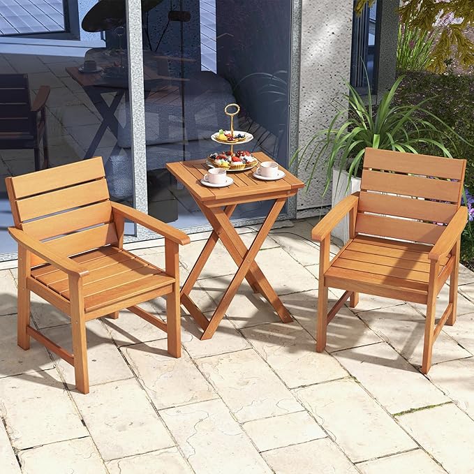 Tangkula Set of 4 Wood Patio Dining Chair, Wood Dining Armchairs with Breathable Slatted Seat & Inclined Backrest, Ergonomic Outdoor Chairs for Backyard, Balcony, Garden