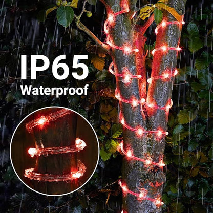 Jnaurb Solar Rope Lights, 66ft 200LED Solar String Lights, 8 Modes Waterproof Solar Outdoor Light, Flexible Clear Trampoline Light for Garden Backyard Patio Deck Porch Pool Tree Decor - Red