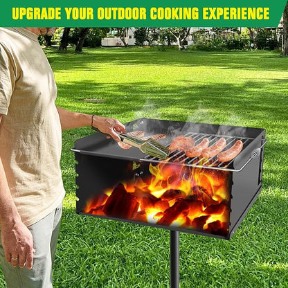 Park Style Charcoal Grill Heavy Duty, Outdoor BBQ Grill with Grate, Park Grill for Backyard, Camping, Commercial Use, Small Charcoal Grills for Outdoor Park (25'' L x 17'' W x 11'' H)