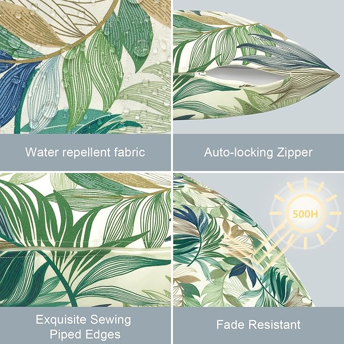 LVTXIII Outdoor Lumbar Pillow Covers Only Set of 2 Patio Decorative Pillow Cases, Water Repellent Lumbar Cushion Cases for Sofa, Patio Couch Garden Use, 12x20 Inch, Lush Leaf Green