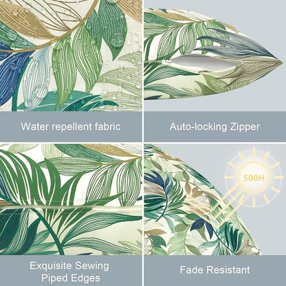 LVTXIII Outdoor Lumbar Pillow Covers Only Set of 2 Patio Decorative Pillow Cases, Water Repellent Lumbar Cushion Cases for Sofa, Patio Couch Garden Use, 12x20 Inch, Lush Leaf Green