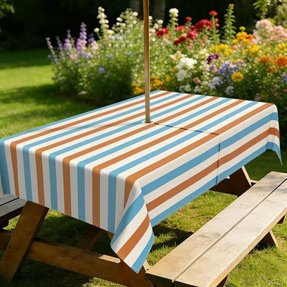 Outdoor Tablecloth with Umbrella Hole Elegant Zipper Patio Table Cloth for Outdoor Patio Garden Yard Decor