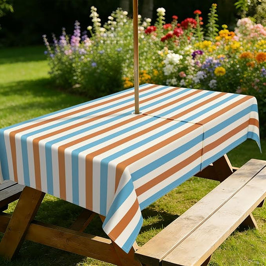 Outdoor Tablecloth with Umbrella Hole Elegant Zipper Patio Table Cloth for Outdoor Patio Garden Yard Decor