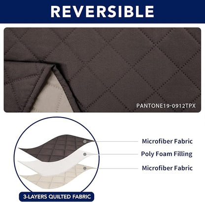 PureFit Recliner Cover, 2 Seat, Water Resistant, Reversible, Non-Slip, Washable, Chocolate/Beige | Double with Console, Non Slip Split Sofa Cover, Washable Reclining Cover, Chocolate/Beige