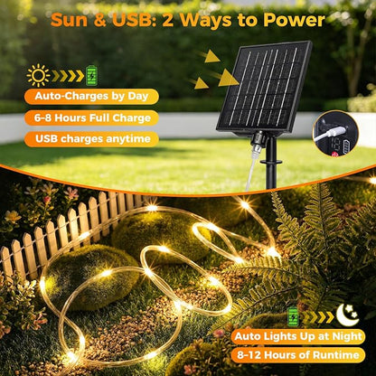 Connectable Solar Rope Lights Outdoor, 165FT 500 LEDs Solar String Lights, IP65 Waterproof 19 Modes Remote Tube Light for Outdoor Indoor Patio Backyards Garden Porch Tree Decor, Warm White
