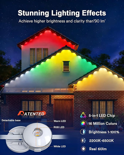 Lumary Permanent Outdoor Lights Max 53FT with 40 LED Eave Lights, RGBAICW | 2400LM, IP67 Waterproof, Smart Outdoor Lighting for Patio, Backyard & Pool Parties, Works with Alexa & Google Assistant