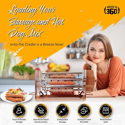 ROTO-Q Plus Sausage Carousel – Hot Dog & Sausage Rotisserie Attachment – Non-Electric, 7-Sausage Capacity (Stainless Steel)