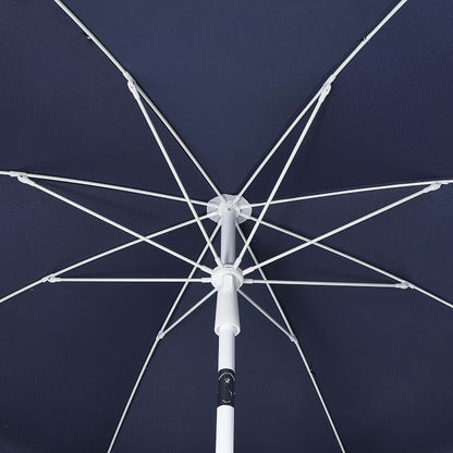 JONATHAN Y Mariner 6.5 ft. Solid Fringe Beach Umbrella, Navy/Blue | Push-Button Tilt, UV 50 Protection, Matching Carry Bag, White Iron Pole, Wind Vent, Scalloped Round Canopy